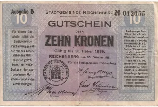 Czechoslovakian notgeld 10 Kronen, 1918 image